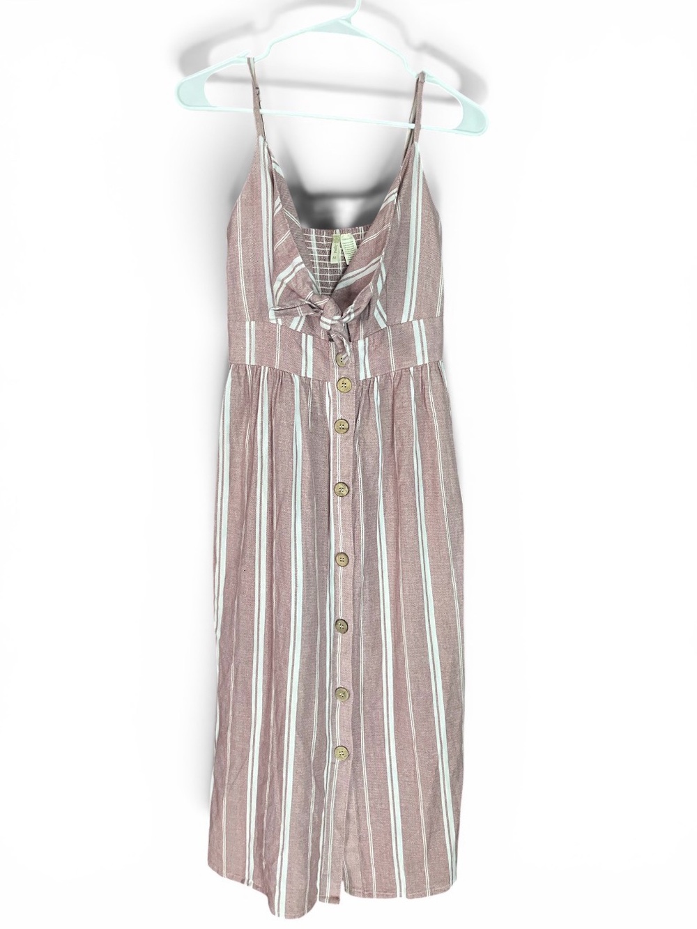 Japna Dusty Pink and White Striped Tie-Front Sundress